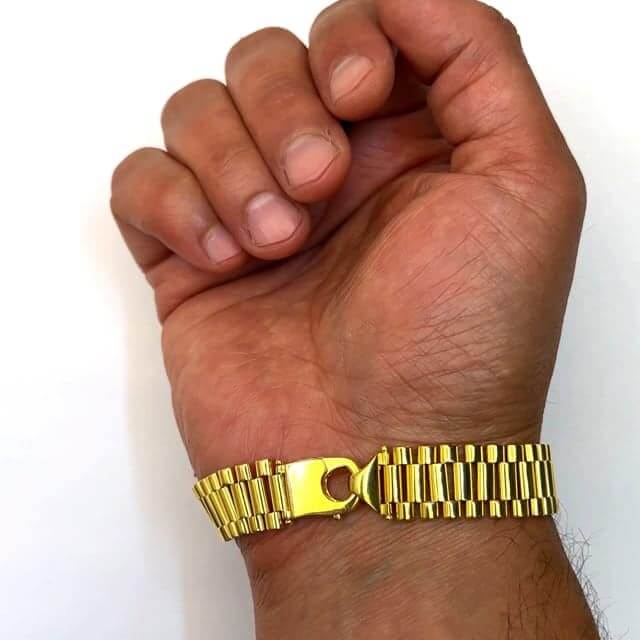 18K Yellow Gold Over Silver 14mm Jubilee Bracelet (Solid Links) 8.5" - WJD Exclusives