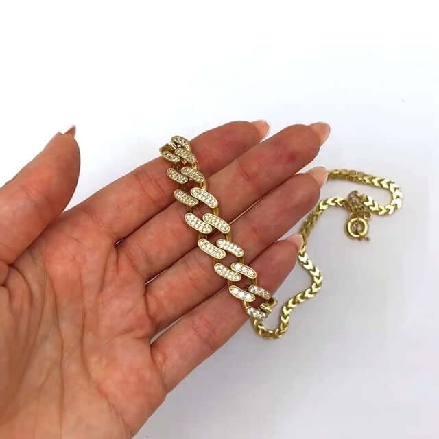 14K Yellow Gold Graduated Franco Miami CZ Necklace (Hollow) 17" - 18" Adjustable - WJD Exclusives