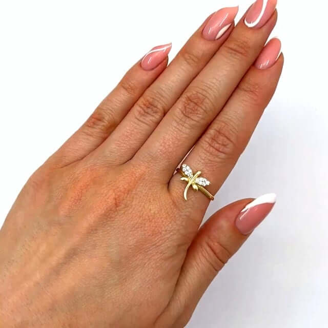 14K Yellow Gold CZ Dragonfly Cocktail Ring