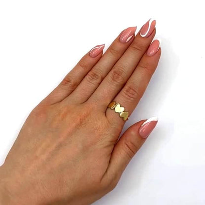 14K Real Gold Yellow Band Friendship Hearts Ring