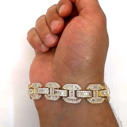 14K Gold Yellow CZ Pave 13.5mm Large Anchor Mariner Bracelet 9"