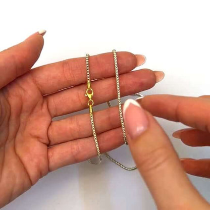 Solid 18K Yellow Gold Over Silver 1.4mm White Pave Franco Chain Necklace 16-24"
