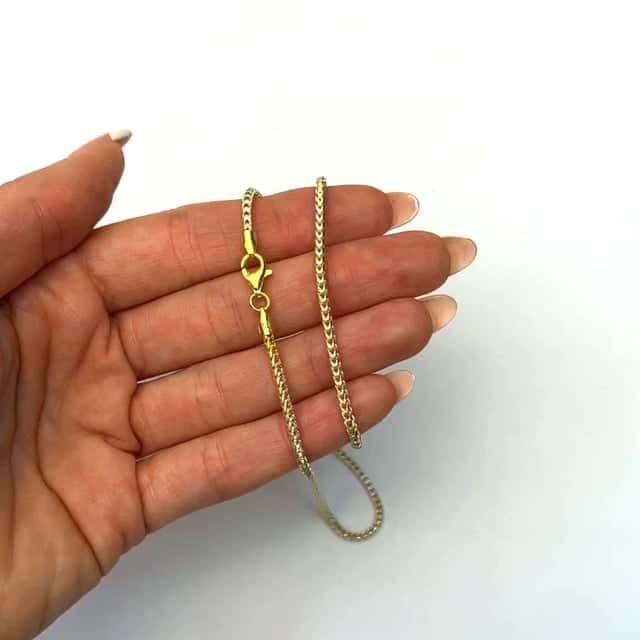 18K Yellow Gold Over Silver 1.7mm Diamond - Cut Pave Franco Chain (Solid Links) 16" - 24" - WJD Exclusives