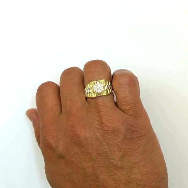 10K Gold Yellow White 0.30Ct CZ Jubilee Style Men's Signet Ring