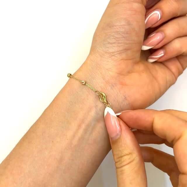 14K Gold Tri - Color Moon - Cut Ball Beads Station Bracelet (Hollow) 7.5" - 8.5" Adjustable - WJD Exclusives