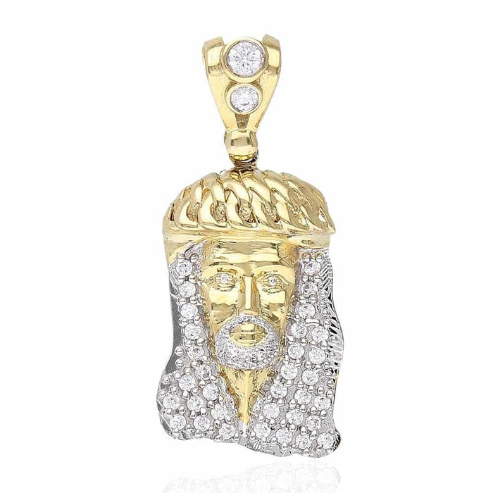 10k Solid Two-Tone Gold CZ Jesus Head Pendant 1.5"
