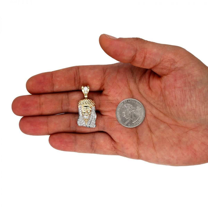 10k Solid Two-Tone Gold CZ Jesus Head Pendant 1.5"