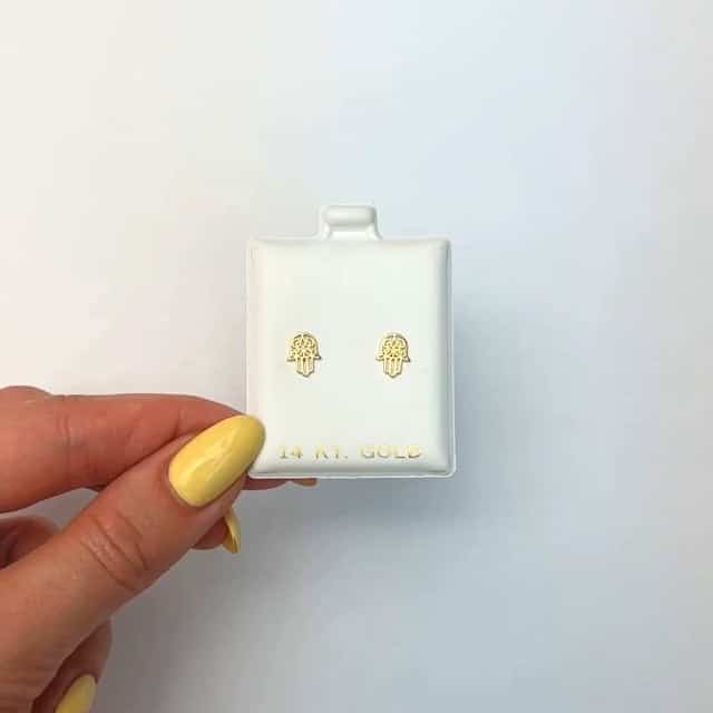 14K Gold Hamsa Stud Earrings 8mm