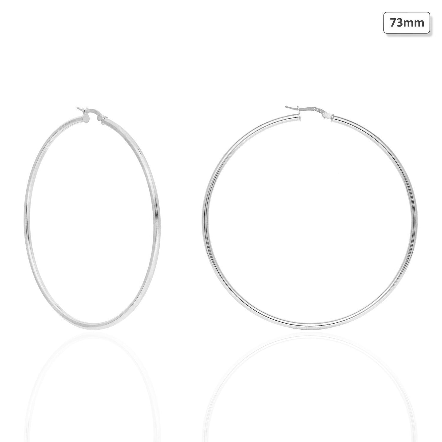 925 Sterling Silver 2.5mm Thick Hoop Earrings 35mm-73mm Diameter