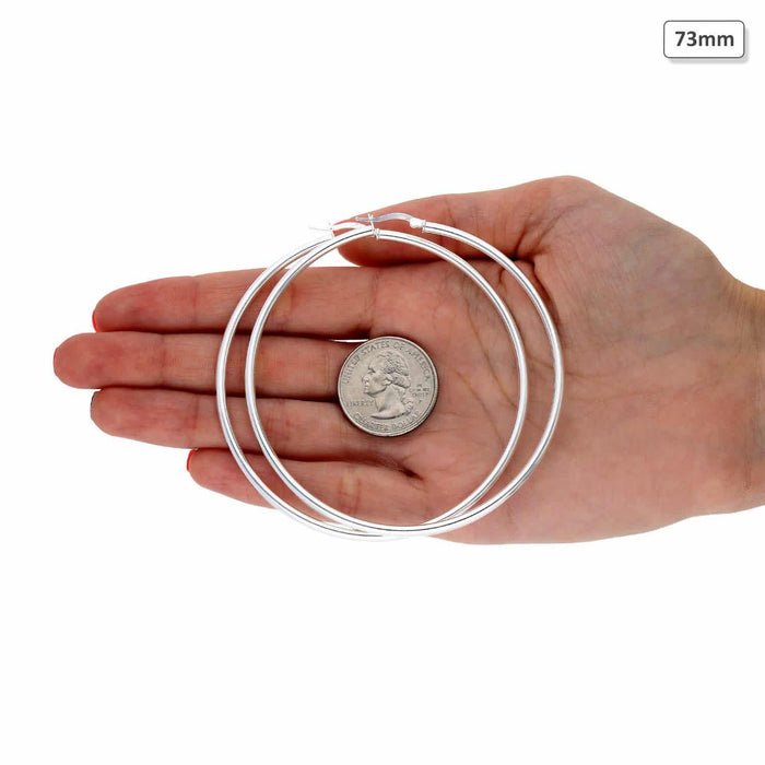 925 Sterling Silver 2.5mm Thick Hoop Earrings 35mm-73mm Diameter