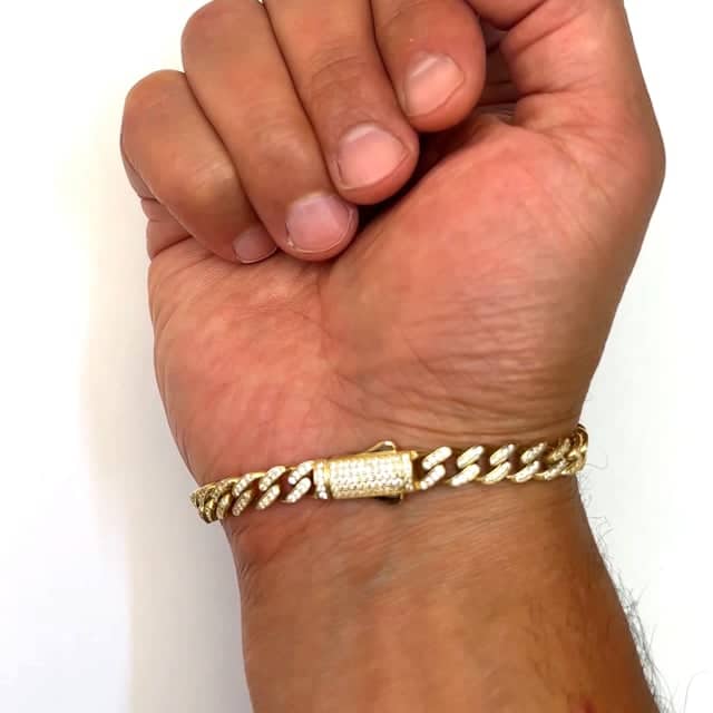 14K Yellow Gold CZ Emerald Pave Saint Jude Miami Bracelet (Hollow) 8" - WJD Exclusives