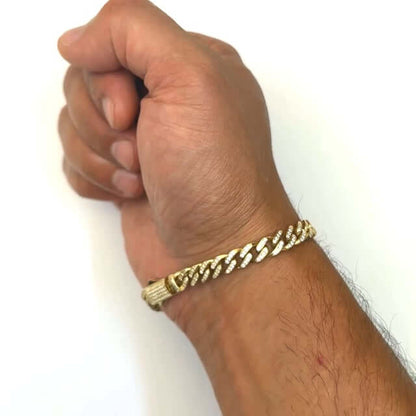 14K Yellow Gold CZ Pave Saint Lazarus Miami Bracelet 8"