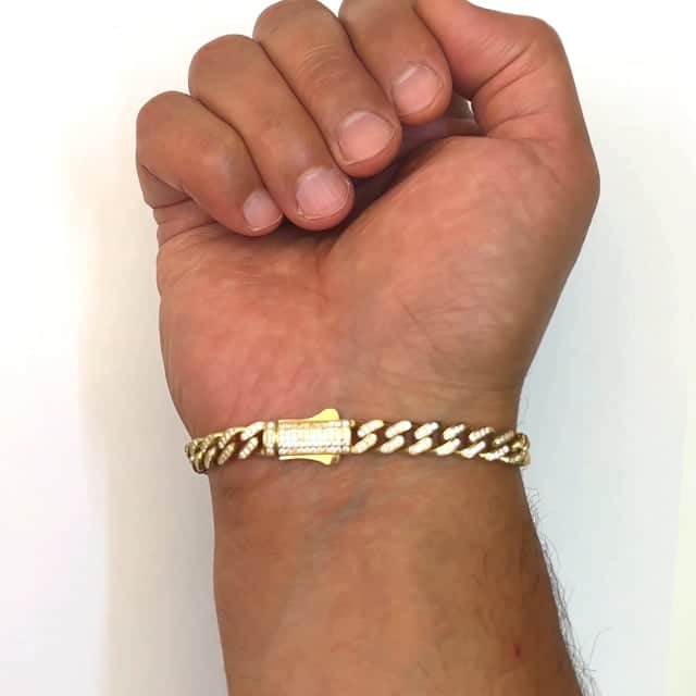 14K Yellow Gold CZ Pave Saint Jude Miami Bracelet (Hollow) 8" - WJD Exclusives