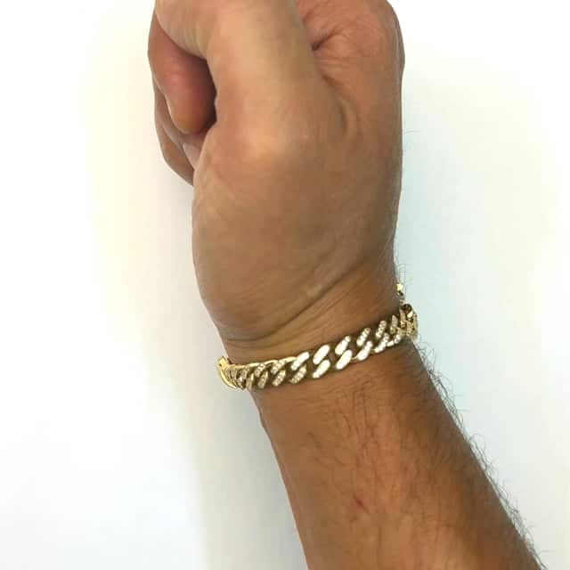 14K Yellow Gold CZ Pave Saint Barbara Miami Bracelet (Hollow) 8.5" - WJD Exclusives