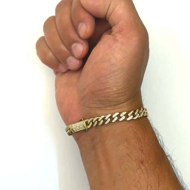 14K Yellow Gold CZ Lady Guadalupe Virgin Mary Miami Bracelet (Hollow) 8" - WJD Exclusives