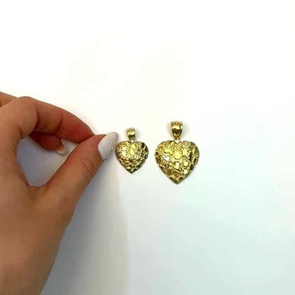 10K Yellow Gold Nugget Heart Pendant 0.7"-1.4"