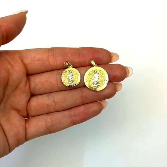 10K Yellow Gold Religious Saint Lazarus Pray For Us Medallion Pendant 0.8" 0.9" - WJD Exclusives