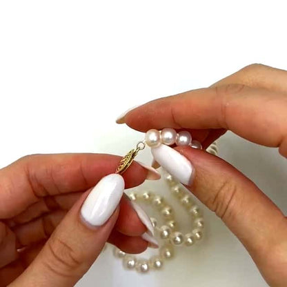 14K Gold 7.0mm White Cultured Pearl Strand Necklace 16"-20"
