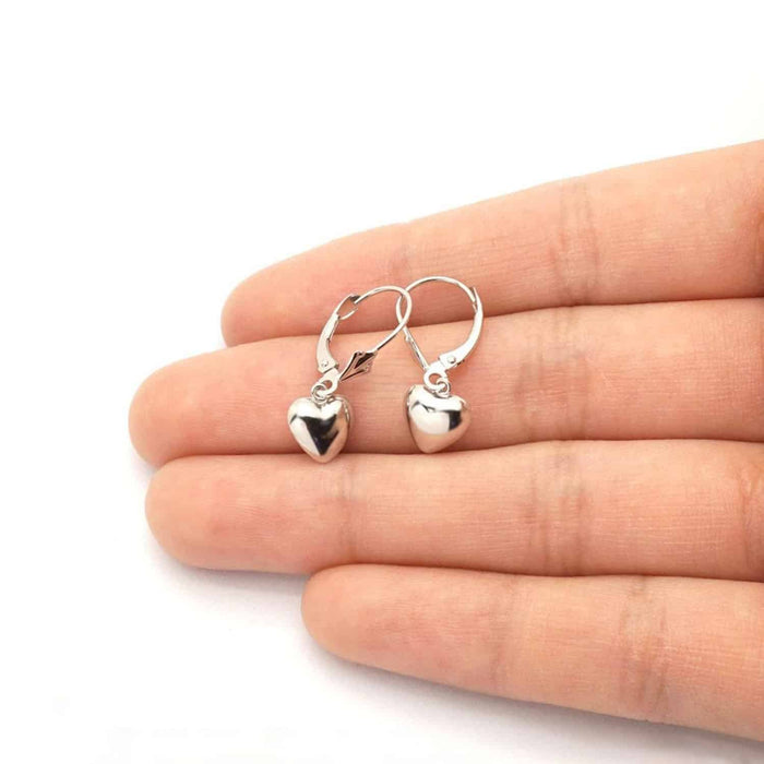 14K Gold Yellow, White Dangle Drop Heart Leverback Earrings 24mm