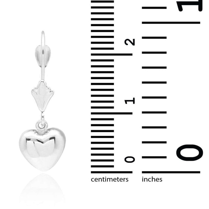 14K Gold Yellow, White Dangle Drop Heart Leverback Earrings 24mm