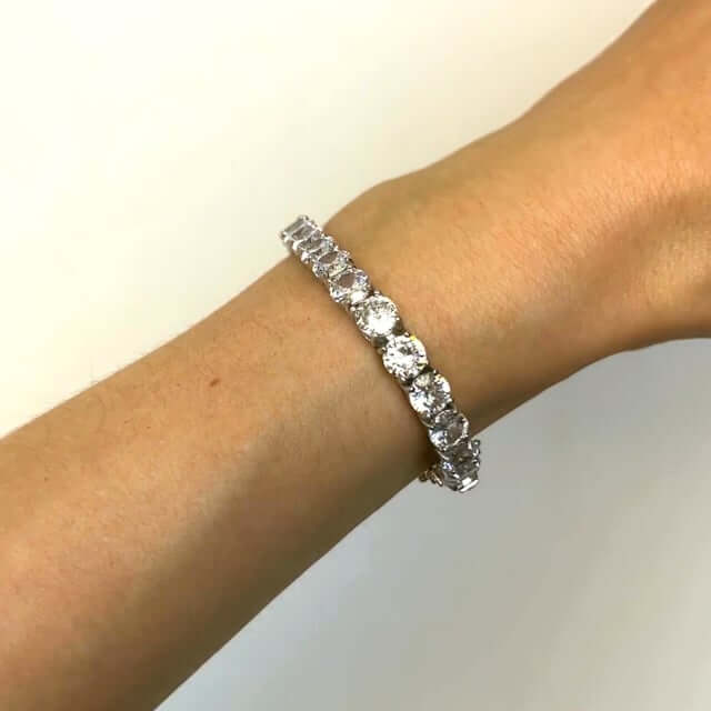 30CT CZ 14K White Gold Over Sterling Silver Tennis Bracelet 6.5"-8"