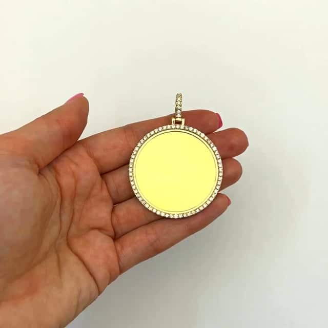 Real Diamond 14K Gold Round Picture Memory Medallion