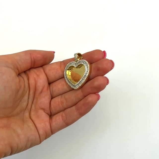 1.94CTW Natural Diamond 10K Yellow Gold Heart Picture Memory Pendant 1.3" - WJD Exclusives
