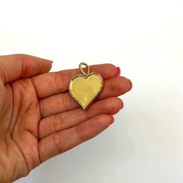 0.26CTW Natural Diamond 10K Yellow Gold Heart Picture Memory Pendant 1.3" - WJD Exclusives