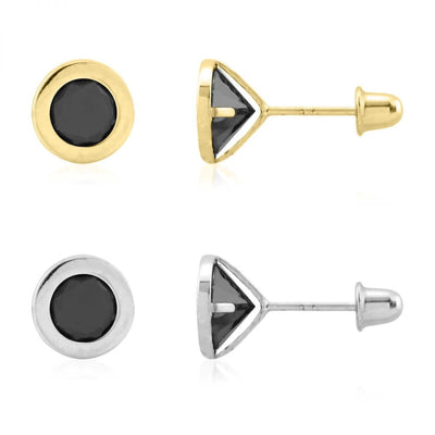 14k Yellow & White Gold Onyx Round Screw Back Stud Earrings 6mm