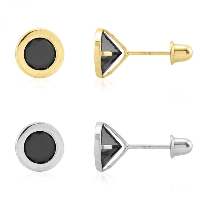 14k Yellow & White Gold Onyx Round Screw Back Stud Earrings 6mm