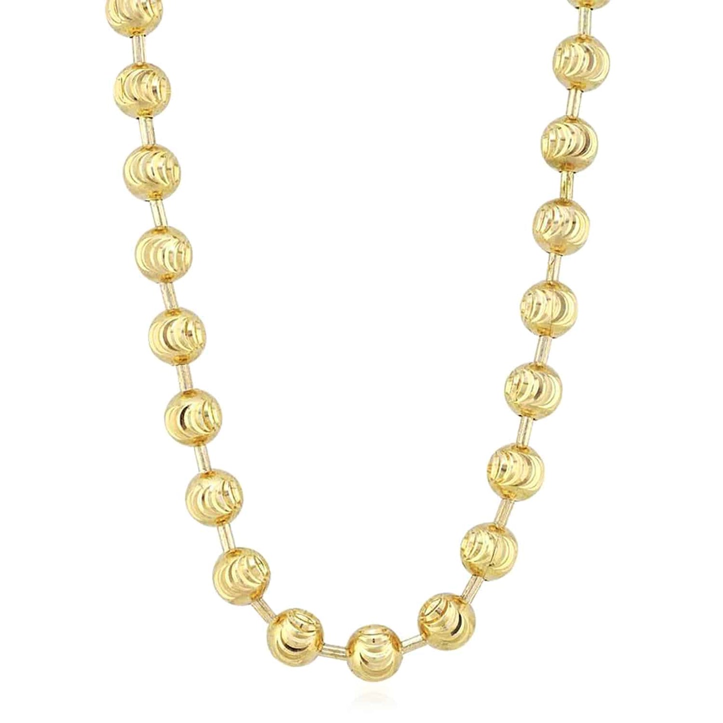 Solid 14K Real Gold 5mm Moon Cut Ball Beaded Chain Necklace 18"-26"