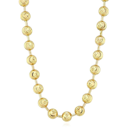 Solid 14K Real Gold 5mm Moon Cut Ball Beaded Chain Necklace 18"-26"