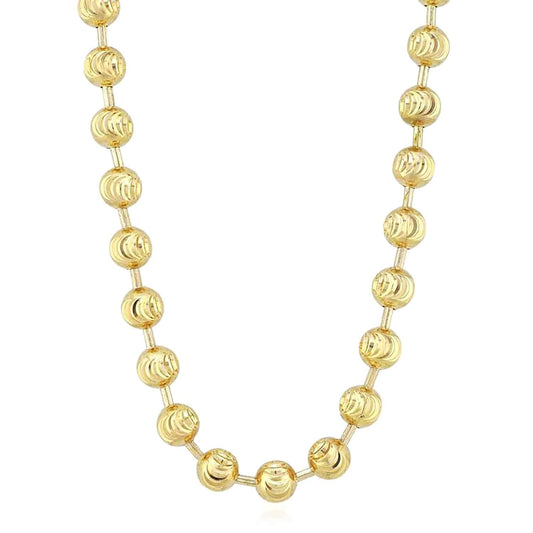 Solid 14K Real Gold 5mm Moon Cut Ball Beaded Chain Necklace 18"-26"