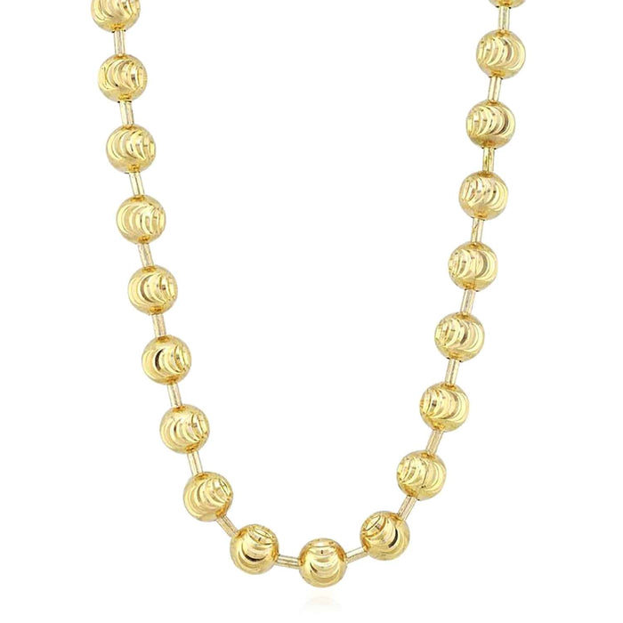 14K Yellow Gold 5mm Moon - Cut Beaded Chain (Solid Links) 18" - 26" - WJD Exclusives