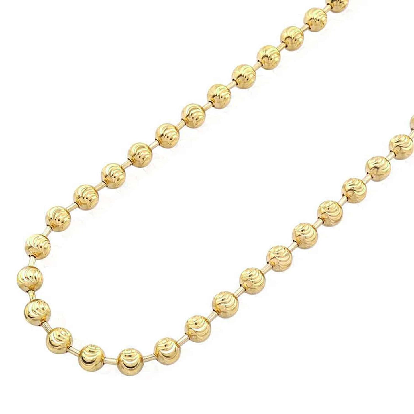 Solid 14K Real Gold 5mm Moon Cut Ball Beaded Chain Necklace 18"-26"