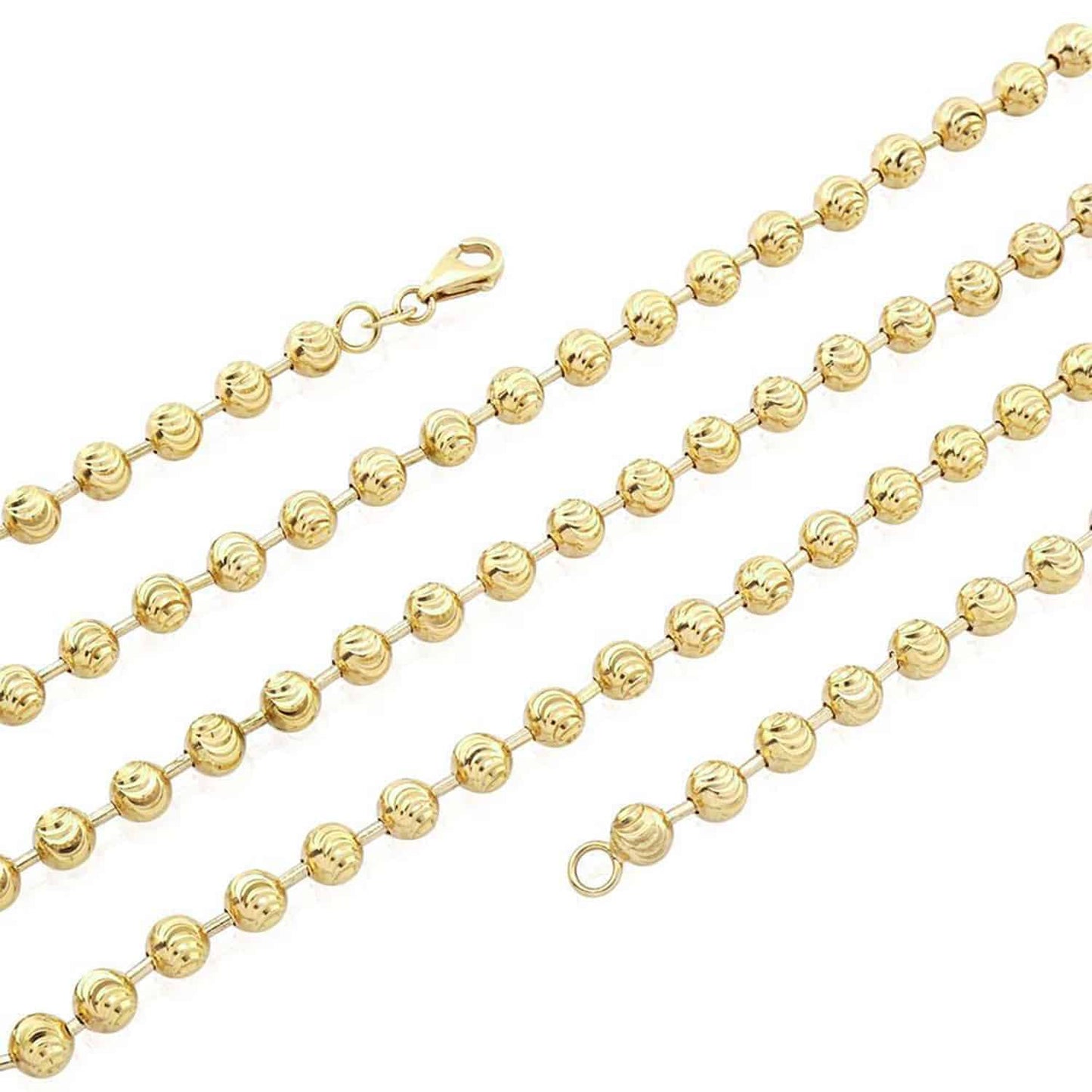Solid 14K Real Gold 5mm Moon Cut Ball Beaded Chain Necklace 18"-26"