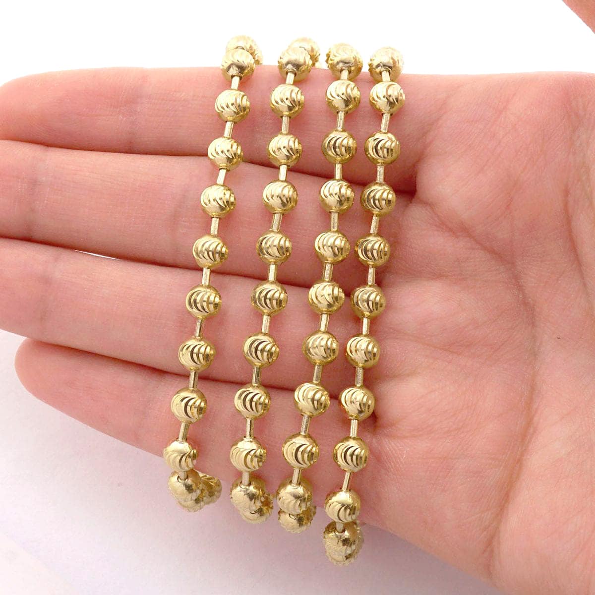Solid 14K Real Gold 5mm Moon Cut Ball Beaded Chain Necklace 18"-26"