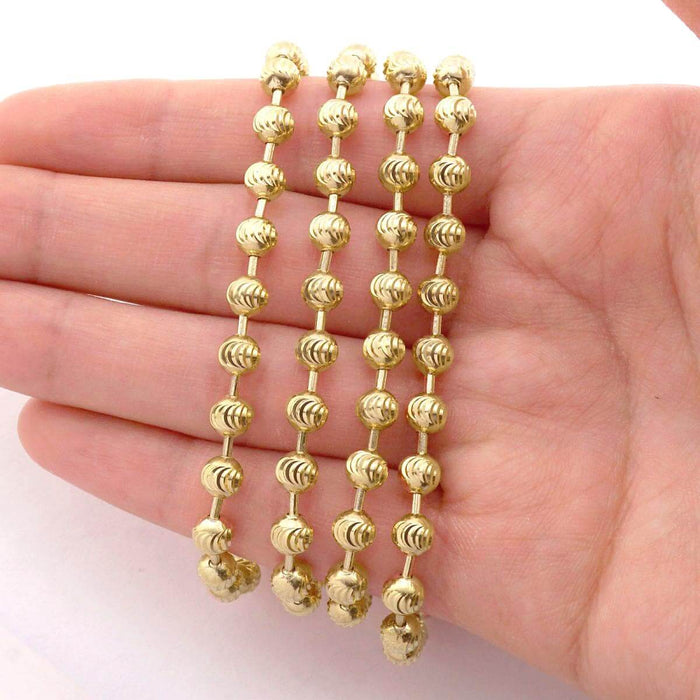 14K Yellow Gold 5mm Moon - Cut Beaded Chain (Solid Links) 18" - 26" - WJD Exclusives