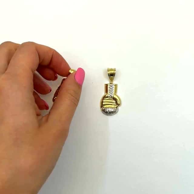 10K Yellow Gold Boxing Gloves Charm Pendant 1.5"-1.8"