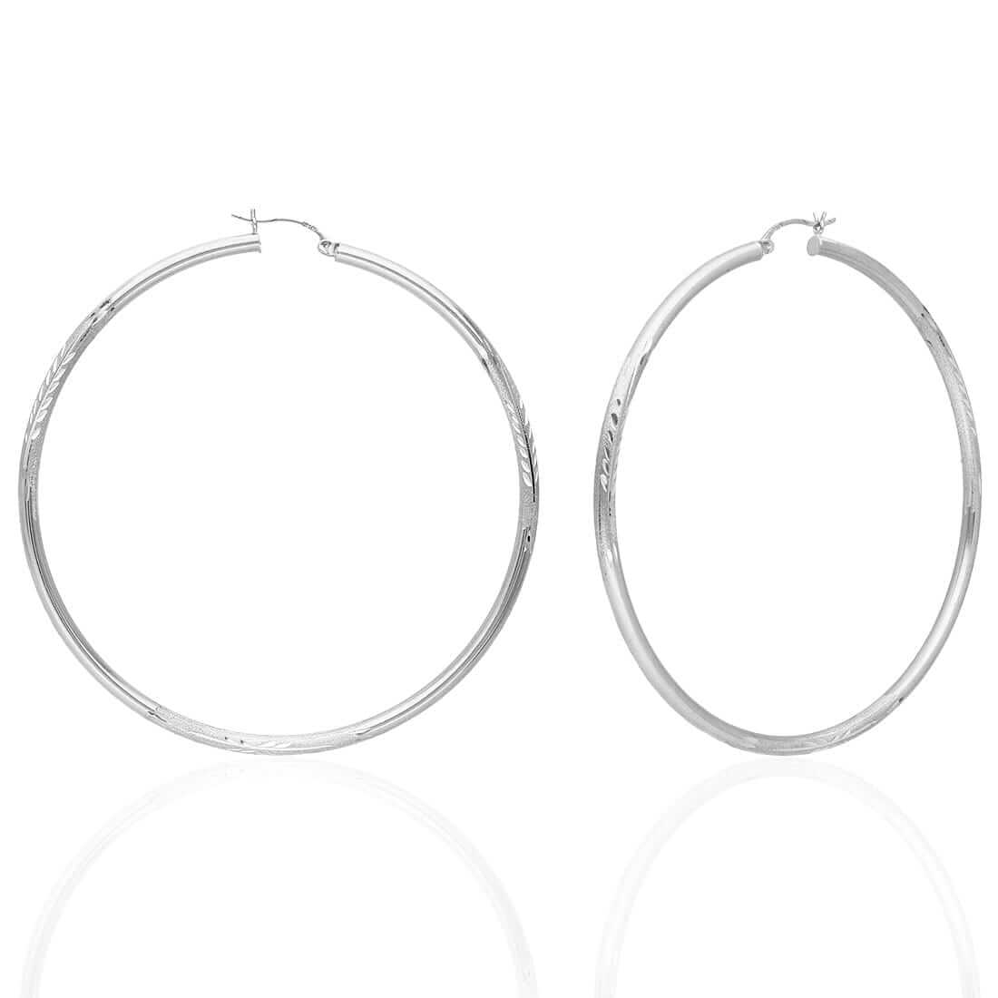 14K Solid Yellow & White Gold 3mm Diamond-Cut Finish Hoop Earrings 19-75mm