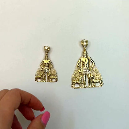 14K Real Gold CZ Religious Saint Lazaro Charm Pendant 2"-2.7"