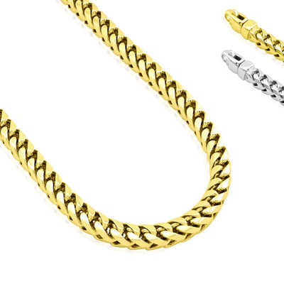 14K Yellow White Gold 8mm Franco Chain (Solid Links) 30"
