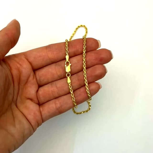 18K Yellow Gold Over Silver 2mm Rope Chain (Solid Links) 16" - 24" - WJD Exclusives