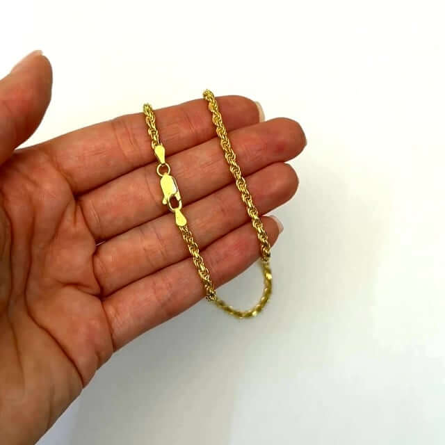 18K Yellow Gold Over Silver 2.8mm Rope Chain (Solid Links) 16" - 24" - WJD Exclusives