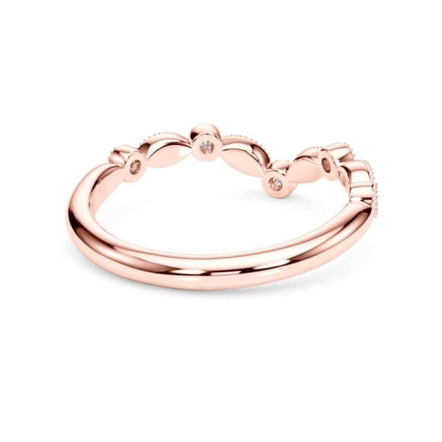 0.15CTW Natural Diamond 18K Rose Gold Milgrain Chevron Wedding Band Ring - WJD Exclusives