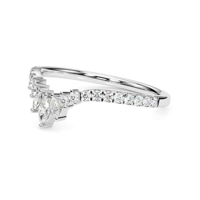 0.35CTW Lab-Grown Diamond Marquise Round 18K Gold White Chevron Ring Band