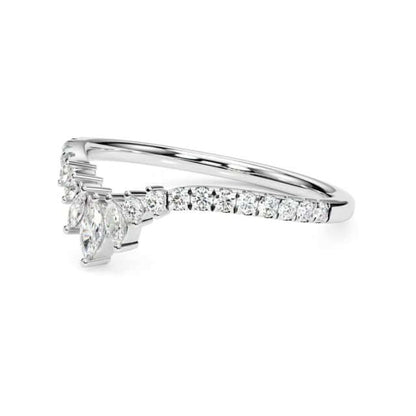 0.35CTW Lab-Grown Diamond Marquise Round 18K Gold White Chevron Ring Band