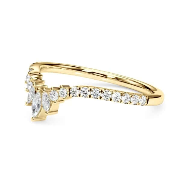 0.35CTW Lab-Grown Diamond Marquise Round 18K Gold Yellow Chevron Ring Band