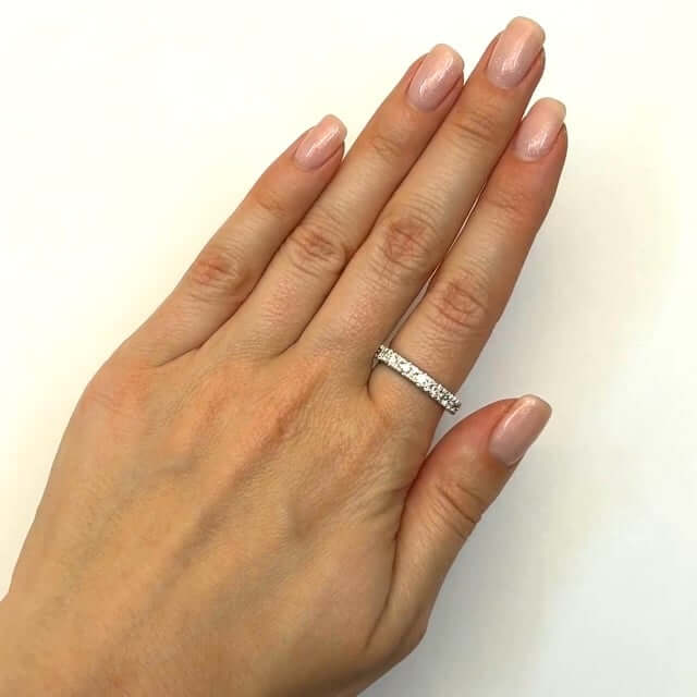 2CTW Lab-Grown Diamond French Pave 3.3mm 18K Gold White Wedding Eternity Ring