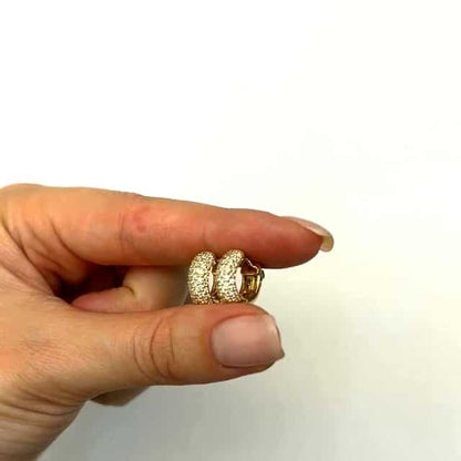 0.90CTW Real Diamond 14K Yellow & White Gold Pave Huggie Hoop Earrings 13mm